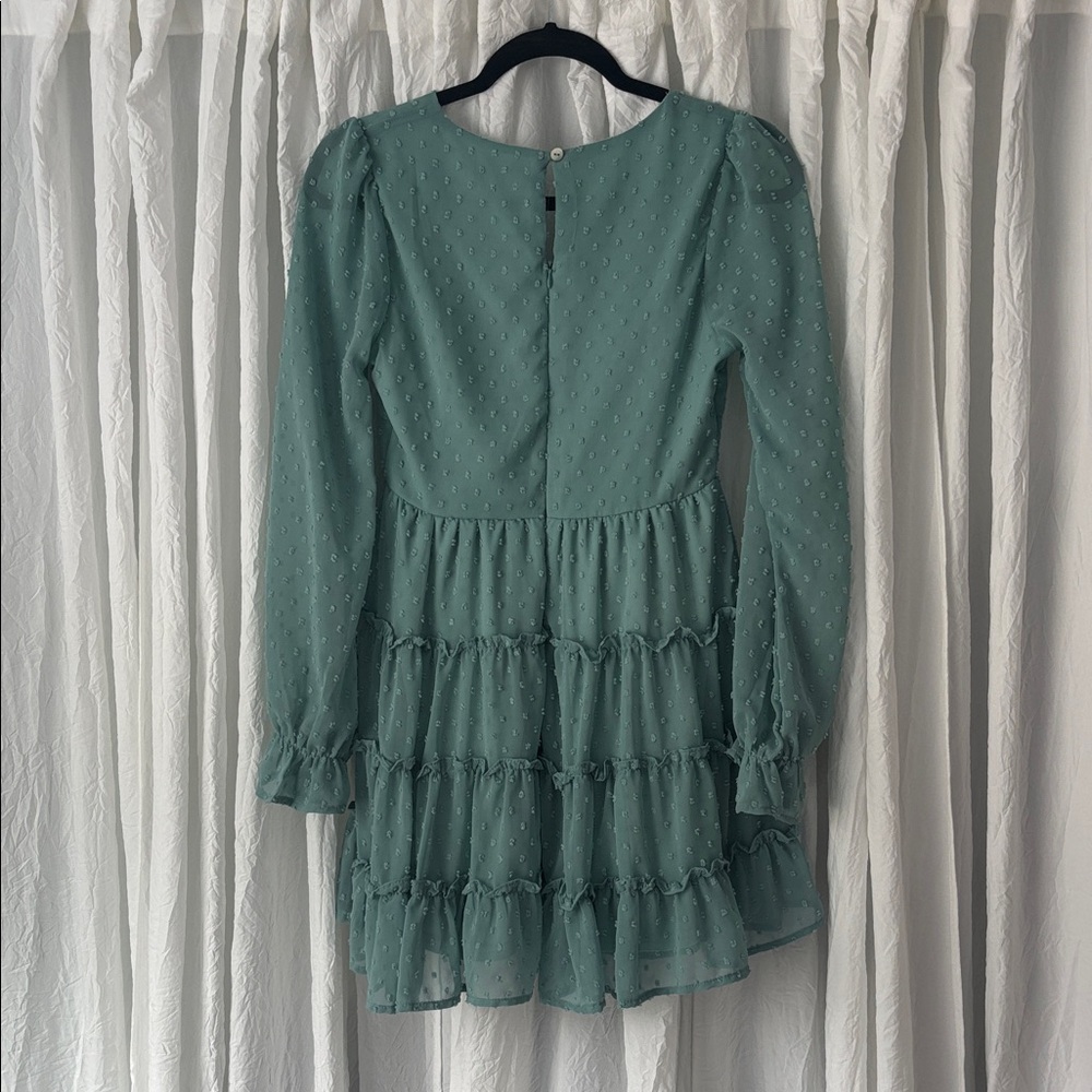 Altar'd State Teal Green Long-Sleeve Ruffle Tiered Mini Dress - Picture 8 of 10